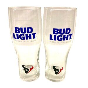 NFL Houston Texan Bud Light Tall Beer Pilsner Glass Football 1982 Set of  2